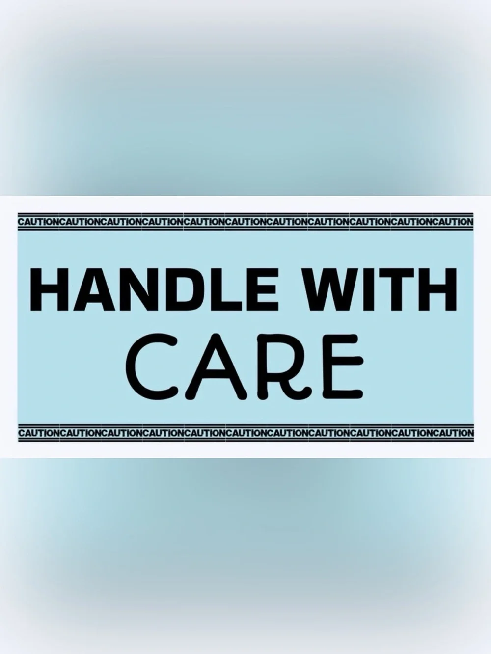 50 STICKERS - 2” x 1” - ‘CAUTION - HANDLE WITH CARE’ - BLUE